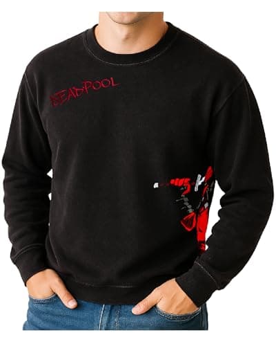 Image of Marvel Avengers Men's Graphic Sweatshirt - The Amazing Spider-Man Novelty Fleece Crew Neck Pullover Sweatshirt for Men (S-XL), Black Deadpool, S