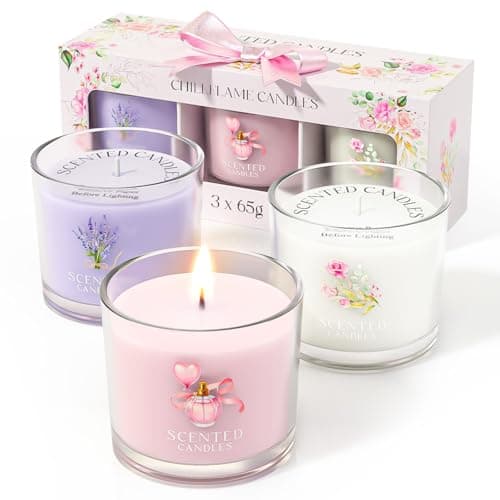 Image of CHILLFLAME Candle Set, Scented Candle Gift Set for Her, 3 Scented Votive Candles, Birthday Gifts for Women/Men (Pink+Purple+White, 200g)