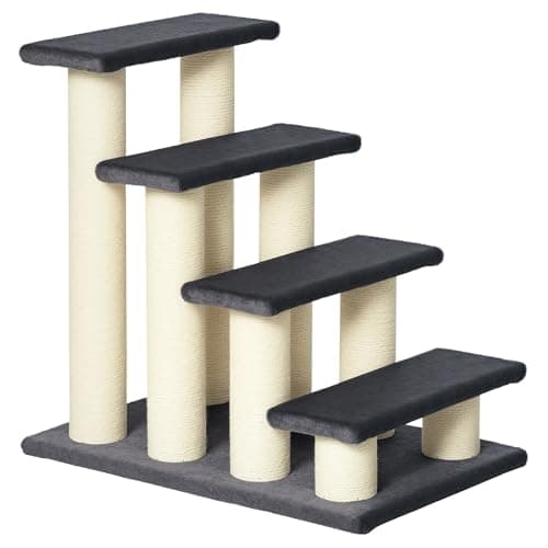 Image of pawhut Dog Steps for Bed 4 Step Pet Stairs for Dog Cat ladder Scratch Post Grey