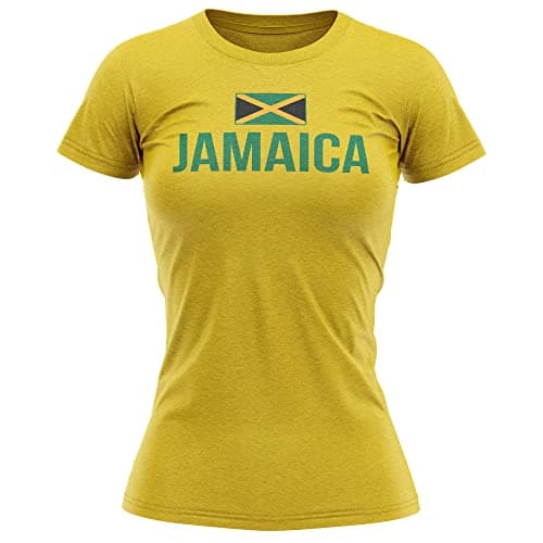 Image of Jamaica Country Flag T Shirt Womens, Jamaican Flag Print Design Tee, Footballer Supporters Gifts for Her, Jamacia Sport Gift Ideas, M, Yellow