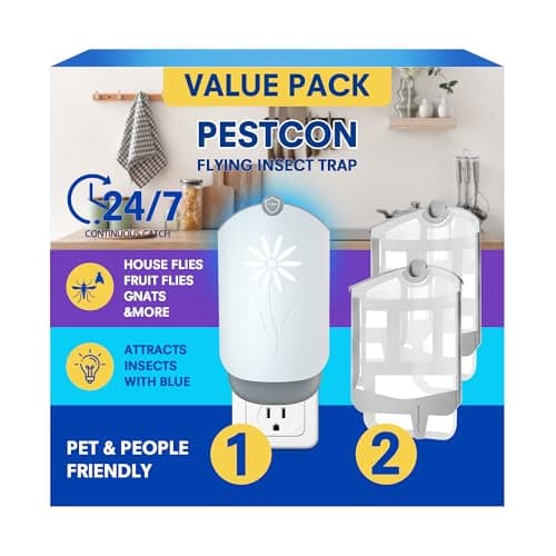 Image of Pestcon Flying Insect Trap for Indoors, Light Trap Captures Fruit Flies, Mosquito and Gnats, Gnats Traps for House Indoor (1 Plug-in Base + 2 Cartridges)