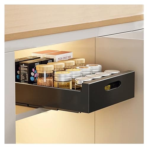 Image of lesulety Indoor Drawer Kitchen Pull Out Cabinet Organizer Slide Out Drawer Cabinet Drawers Extendable Telescopic Drawer Retrofit Extendable Drawer For Gluing,Black,30CM