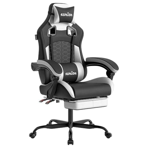 Image of SUKIDA Ergonomic Gaming Chair for Adult, Comfortable Desk Chair with Massage, Comfy Headrest and Lumbar Support Pc Office chairs with Footrest, Height Adjustable Rotating Task Chairs