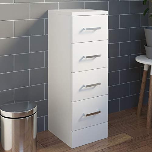 Image of Affine® 250mm Bathroom Drawer Unit Bathroom Storage Cabinet Cupboard Freestanding, 4 Drawers, Soft Close Drawers, White Gloss