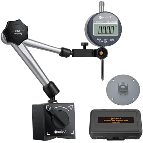 Image of Neoteck Digital Dial Indicator Gauge and Magnetic Base Set, with Storage Case, 0-1inch/ 25.4mm, 0.01mm/ 0.0005" Inch/Metric Conversion Measuring Tool for 3D Printer Lathe Workshop Woodworking- Silver