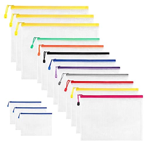 Image of Multiple Sizes Plastic Wallets Set - 15 Pcs Document Folder File Zipper Bags, A3 A4 A6 Mesh Zipper Pouch Zip Lock Bag, Plastic Pockets Zipper File Wallet for School Office Homework Travel Storage Bags