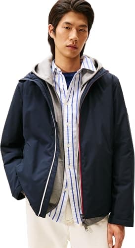 Image of Tommy Hilfiger Men’s Lightweight Hooded Windbreaker, Blue (Desert Sky), L
