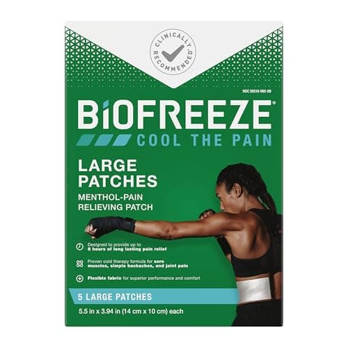 Image of Biofreeze Menthol Pain Relieving Patches (5 Patches Per Box) Up To 8 Hours Of Pain Relief From Sore Muscles, Arthritis, Backaches, Spains, Bruises, Strains And Joint Pain (Package May Vary)