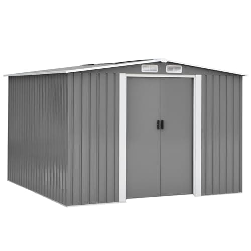 Image of Panana Metal Garden Shed Storage Sheds Heavy Duty Outdoor FREE Base Foundation Green/Grey Color (8x6 Grey)