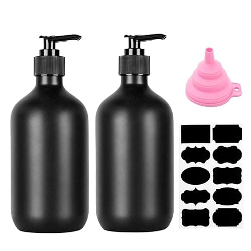 Image of 2 Pcs Soap Dispenser, 500ML/17oz Pump Bottle Dispenser, Empty Refillable Shampoo and Conditioner Bottles for Bedroom Kitchen Lotions Washing Up Liquid Dispensers, with Funnel & Stickers (Black)