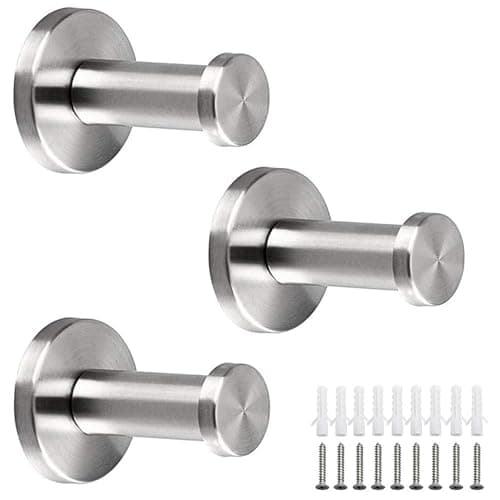 Image of NewZC Wall-Mount Robe and Towel Hooks 3 Pieces Round Stainless Steel Coat Hanger Bathroom Brushed Nickel Shower Hook Chrome Hanging Hooks for Hotel Kitchen Bedrooms Toilet Lavatory Closets Clothes Hat