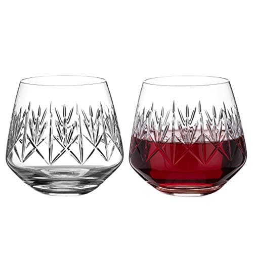 Image of DIAMANTE Stemless Red Wine Glasses Pair ‘Windsor’ – Crystal Wine Glasses with No Stem All Purpose stemless Glass– Box of 2 (5419.832)