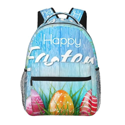Image of EdWal Easter Egg Bunny Grass Wooden Print Hiking Backpack Laptop Backpack For Men Women Waterproof Rucksack Easy To Clean Travel Bag