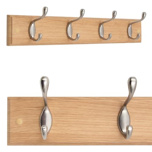 Image of Anika Wall-Mounted Coat Rack Hallway Clothes Organiser with 4 Hooks/All Fixings Included / 47 x 7 cm (Oak)