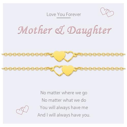 Image of MANVEN Mother Daughter Gifts Mum Daughter Bracelets for 2 Gifts from Mum Mothers Day Birthday Christmas Matching Heart Bracelets for Girls Gold