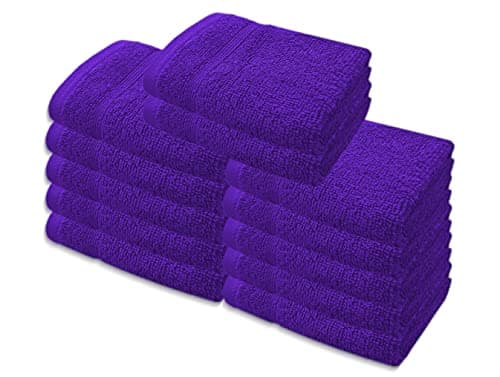Image of A & B TRADERS Premium Cotton Face Cloths Flannels Washcloth 12-Pack 500 GSM Ring Spun Soft Absorbent 30 x 30cm Towels (Purple)
