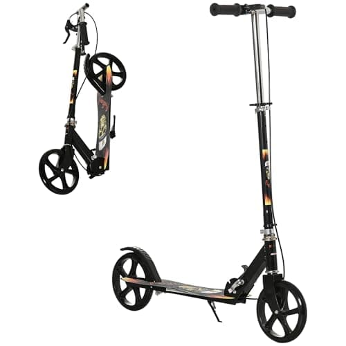Image of HOMCOM Kids Scooter, Foldable Stunt Scooter with Adjustable Height, Brake for Ages 7-14 Years - Black