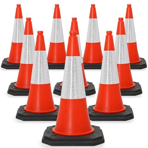Image of Street Solutions UK Orange Traffic Cones 750mm Pack of 10 - Heavy Duty Road Cones Large, Wind Resistant High Reflectivity No Parking Cones