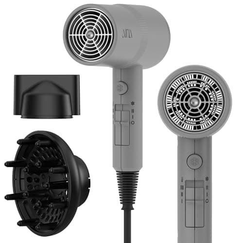 Image of AINA Hair Dryer with Diffuser, Blow Dryer for Women | Advanced Ionic Technology, Ceramic Coating | Cold Shot Features Turbo Heat for Fast Drying and Shine 230v~ (Ash Grey)