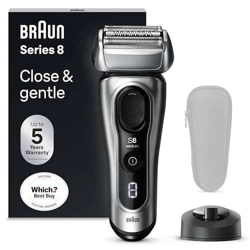 Image of Braun Series 8 Electric Shaver for Men, 4+1 Shaving Elements & Precision Long Hair Trimmer, Charging Stand, Wet & Dry Electric Razor with 60 Minute Runtime, 8517s, Silver, Rated Which Best Buy