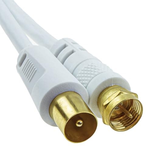 Image of kenable Coaxial F Type Male to RF TV Aerial Male Plug Cable White 1m Gold Plated 75 Ohm Copper Satellite Lead