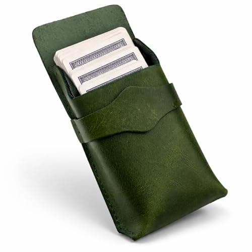 Image of TheAntiq Green Leather Playing Card Holder Cases - Full-Grain Genuine Leather Playing Card Storage Box - Handcrafted Game Card Storage Case, Fits Poker & Bridge Size Cards Travel Case Single Deck