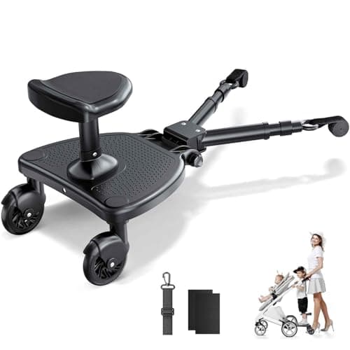 Image of BugyKido Buggy Board with Wider Seat, Universal Buggy Board for Toddlers 2-6 Years, 25kg Load, Standing & Sitting Board Compatible with Over 99% Prams