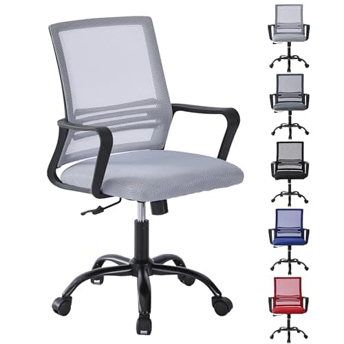 Image of mcc direct Adjustable Ergonomic Swivel Mesh Office Chair with Padded Seat Cushion, Height Adjustable Computer Chair with Lumbar Support and Swivel Rocking for Home,Office-MESH(Light Grey)