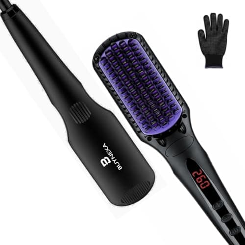 Image of BUYNEXA Professional 3-in-1 Hair Straightener Brush – Quick-Heating Ceramic Ionic Hot Comb with Anti-Scald Safety, LCD Display & Dual Voltage for Travel and Everyday Use