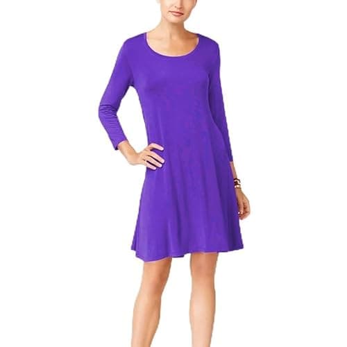 Image of R&N FASHIONS Women's Ladies Long Sleeve Skater Swing Flared Dress - Elegant and Comfortable Casual Dress & Party Wear Dress for Any Occasion (Purple, 16, Numeric_16)