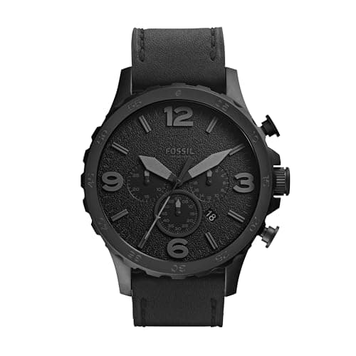Image of FOSSIL Nate Men's Quartz Watch with Black Dial and Black Leather Strap JR1354