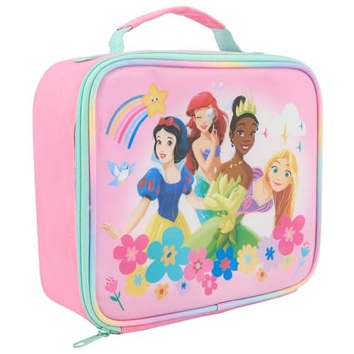 Image of Disney Princess Lunch Bag for Girls - Featuring Snow White, Ariel, Tiana, and Rapunzel - Insulated, Durable, Easy-Clean Design - Perfect for School and Travel
