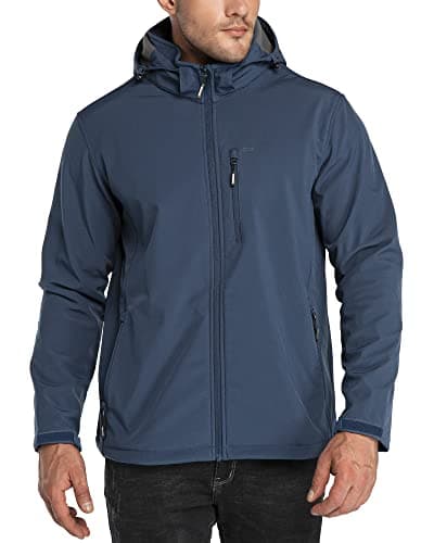 Image of 33,000ft Men's Waterproof Jackets Fleece Lining Softshell Jacket - Multi Pockets Outdoor Windproof Coat With Detachable Hood Navy blue XL