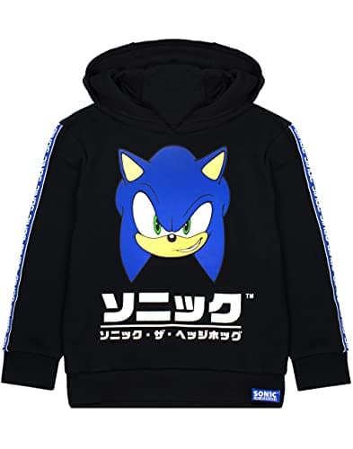 Image of Sonic The Hedgehog Hoodie For Kids | Boys Japanese Gamer Black Sweater With Hood | Sonic Video Game Gift Merchandise 7-8 Years