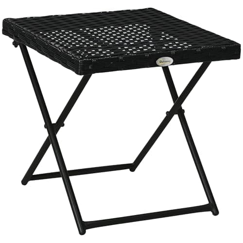 Image of Outsunny Folding Rattan Garden Coffee Table, Small Square Outdoor Bistro Side Table with Rattan Top for Patio, Balcony, Porch, 40 x 40 x 40 cmBlack