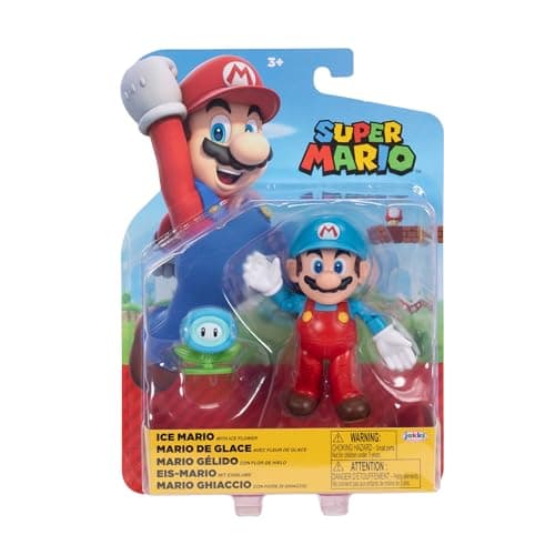 Image of JAKKS Pacific World of Nintendo - Super Mario - 4 Inch Action Figure + Accessory - Ice Mario + Flower