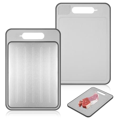 Image of 4 in 1 Defrosting Board, Defrosting Tray Double Sided As Chopping Board with Grater, Sharpener, Fast Thawing of Frozen Food & Meat,36.5Lx25Wcm, Grey