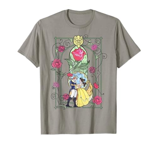 Image of Disney Beauty And The Beast Belle And Beast Stained Glass T-Shirt