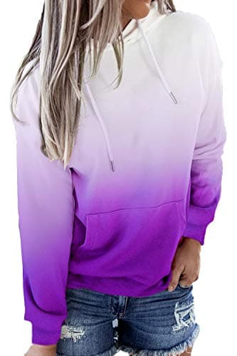 Image of HVEPUO Ladies Ombre Lavender Hoodie Fall Gradient Lightweight Oversize Comfy Pullover Sweatshirt Purple Tie Dye Hoodies For Women Purple S