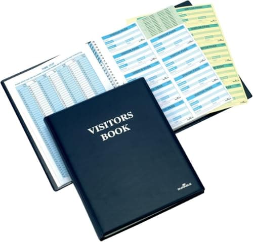 Image of Durable Visitor Book 300 - Elegant Leather Look Finish for Professional Use - Includes 300 Perforated 90 x 60 mm Badge Inserts - GDPR Compliant Visitor Management