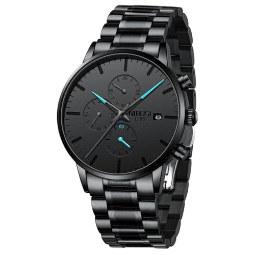 Image of NIBOSI Men's Watches Analog Minimalist Black Dial Watches for Men Business Chronograph Military Casual Wrist Watches Stainless Steel Strap Date