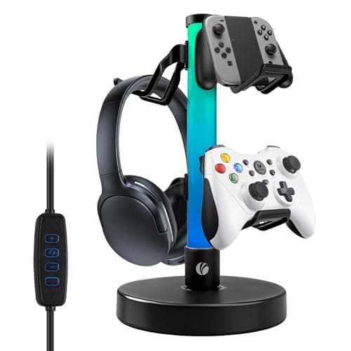 Image of VCOM Headphone Stand with 17 Light Modes, Gaming Controller Holder with Remote Control, PC Gaming Accessories for Desk, Universal Organizer Headpsets/Xbox/PS5 Headset Stand Gamer gifts