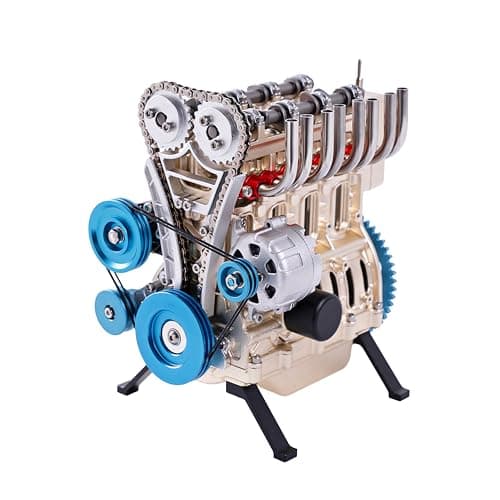 Image of TECHING 4 Cylinder Full Metal Model Engine Assembly Kit Kids Run Adults 350 Pcs Assembly time 4 Hours DIY Toy Gift (4 Cylinder Engine)
