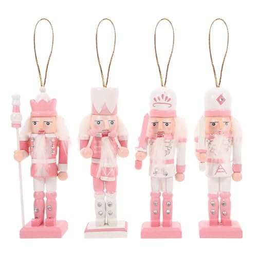 Image of 4pcs Nutcracker Decoration Xmas Nutcracker Soldier Figurine Pink Wooden Soldier Unique Christmas Tree Ornament Holiday Home Decor for Desktop Shelf 12CM