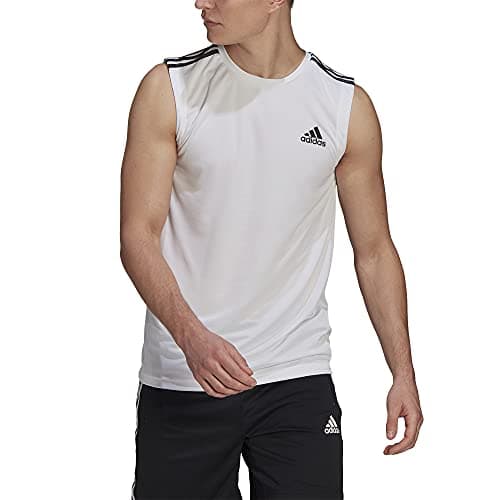 Image of Adidas Men's Standard Aeroready Designed 2 Move Sport 3-Stripes Tank Top, White, X-Small