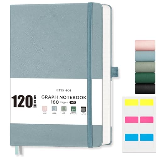 Image of EMSHOI A5 Notebook Blank Journal - 120 GSM Hardcover Leather Sketch Book with Doodle Stencil, 160 Pages Unlined, Plain Art Sketchbook for Women Men Work School Drawing, 14.5 x 21cm - Gray Blue