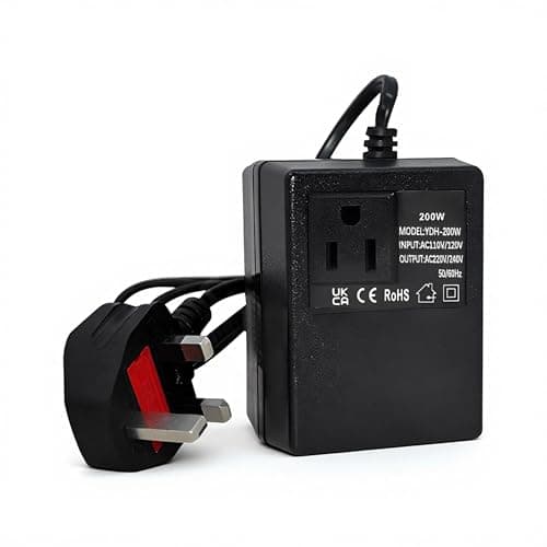Image of 200W Voltage Converter US to UK: Lifegogo Step Down Transformer 220V/240V to 110V/120V (UK Plug) Black Smart and Efficient Temperature-Protected Adapter for WiFi POS Machines Shavers