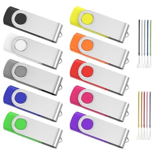 Image of ABLAZE 8GB USB Stick 10 Pack Memory Stick 8GB USB 2.0 Flash Drive Swivel Design Pen Drive with LED Light and lanyards for Data Storage (10 Mixed Color)