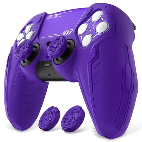 Image of PlayVital Silicone Grip Skin for ps5 Controller - Anti-Slip|Premium Silicone Material Futuristic CyberMech Design|Compatible with ps5 Official Charging Dock - Purple