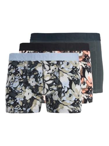Image of JACK&JONES JUNIOR Boy's JACJONAH FLOWER TRUNKS 3 PACK SN JNR Boxer Shorts, Forest Night/Pack:Glacier lake - Black,